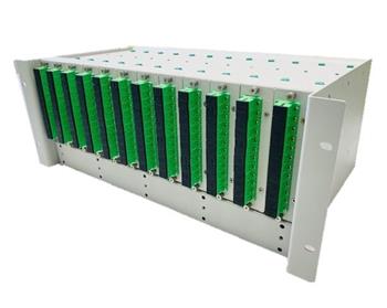 19" MPO Patch panel, 144 SC/APC, 12 kovových kazet, osazeno spojkami a pigtaily