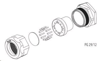 Kabelová průchodka (PG29/12), pro vyvedení 12 ks patchcordů d= 1,8 - 3 mm