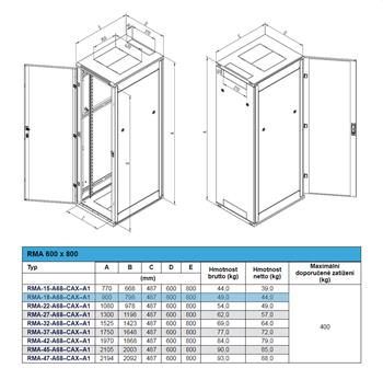 RACK Triton , 19", 18U, 600x800mm, skleněné dveře, jednodílný