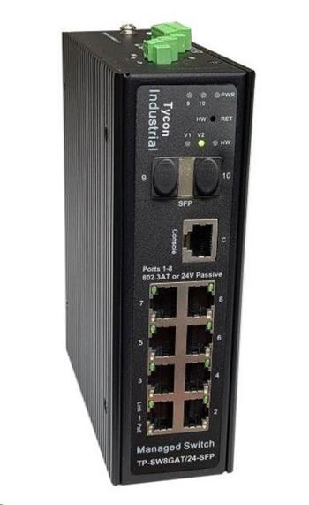 Tycon System TP-SW8GAT/BT/24-SFP, průmyslový PoE+ switch, 8x 1G Ethernet, 2x SFP